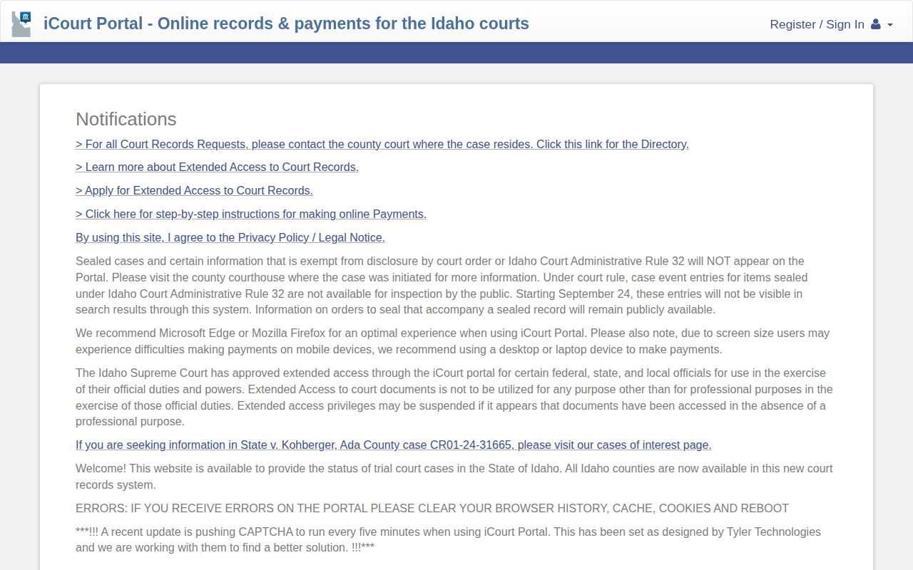 Idaho court search for Clearwater County release records